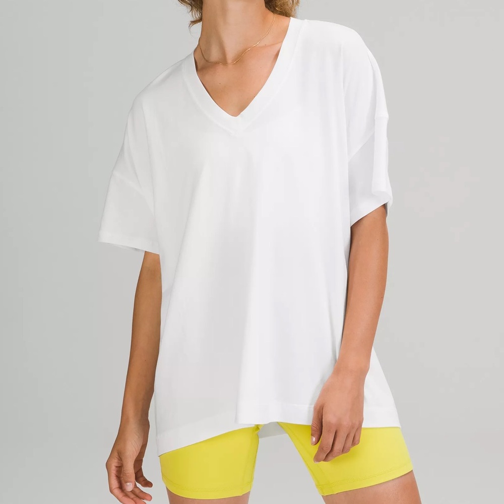 Lululemon Side Tie V-Neck T-Shirt - White Oversized Cotton Tee